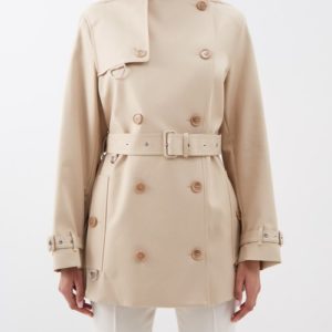 Collarless Double-breasted Cotton-twil Trench Coat